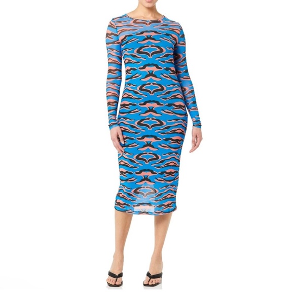 TEREA Azure Blue Animal Blue & Black Maxi Statement Dress Medium New with Tag - Picture 3 of 10